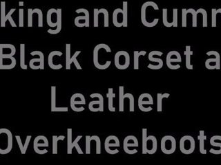 Black Leather Corset and Overknees Stroking TS Melissa Glamour